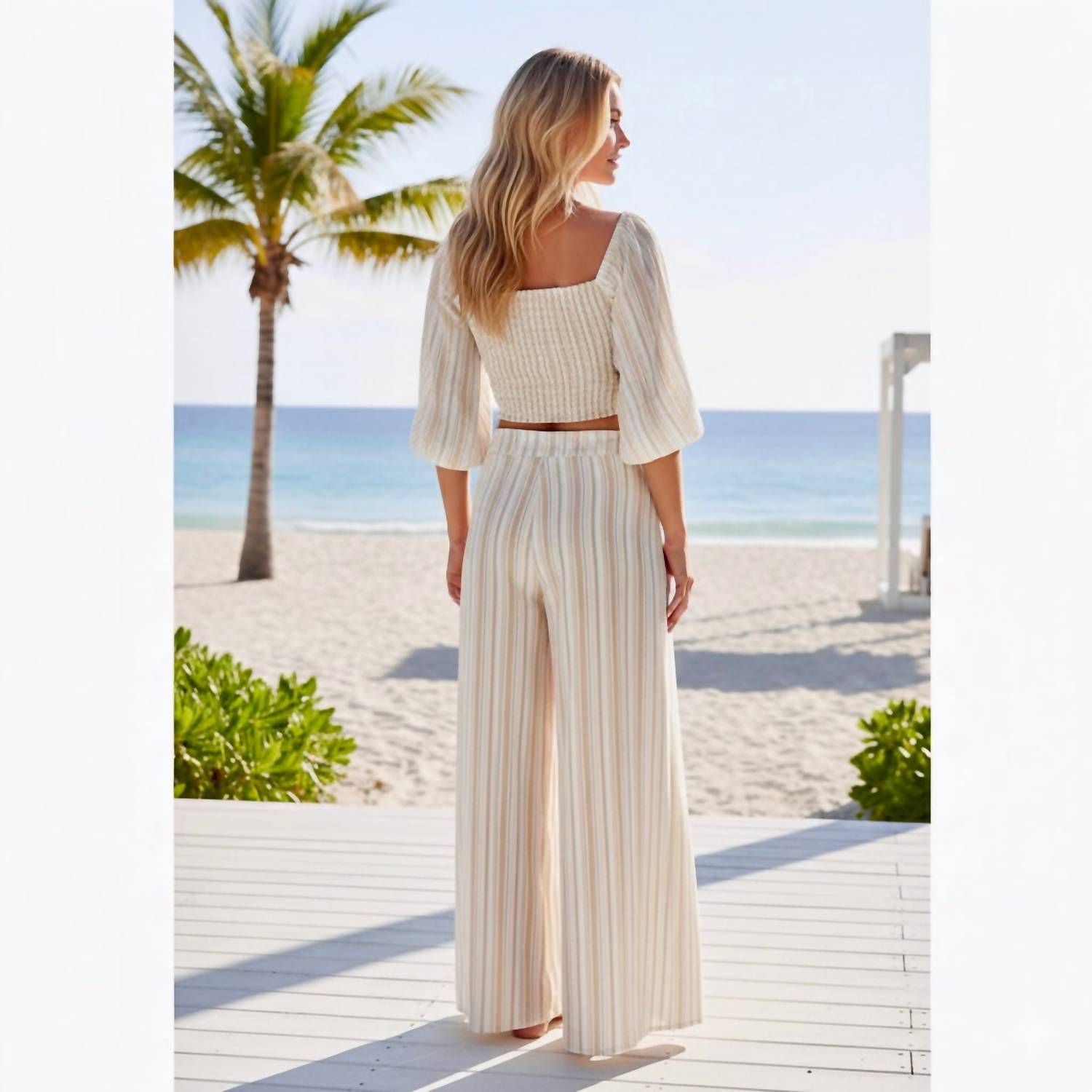 Peixoto - Resort-wear Wide Leg Pant & Crop Top Set