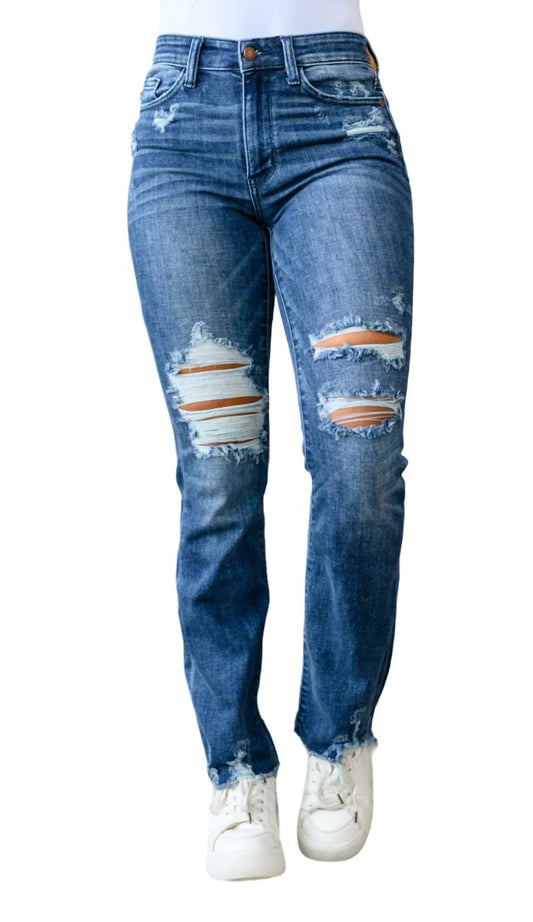 Judy Blue - High Contrast Slim Bootcut Destroyed Jeans