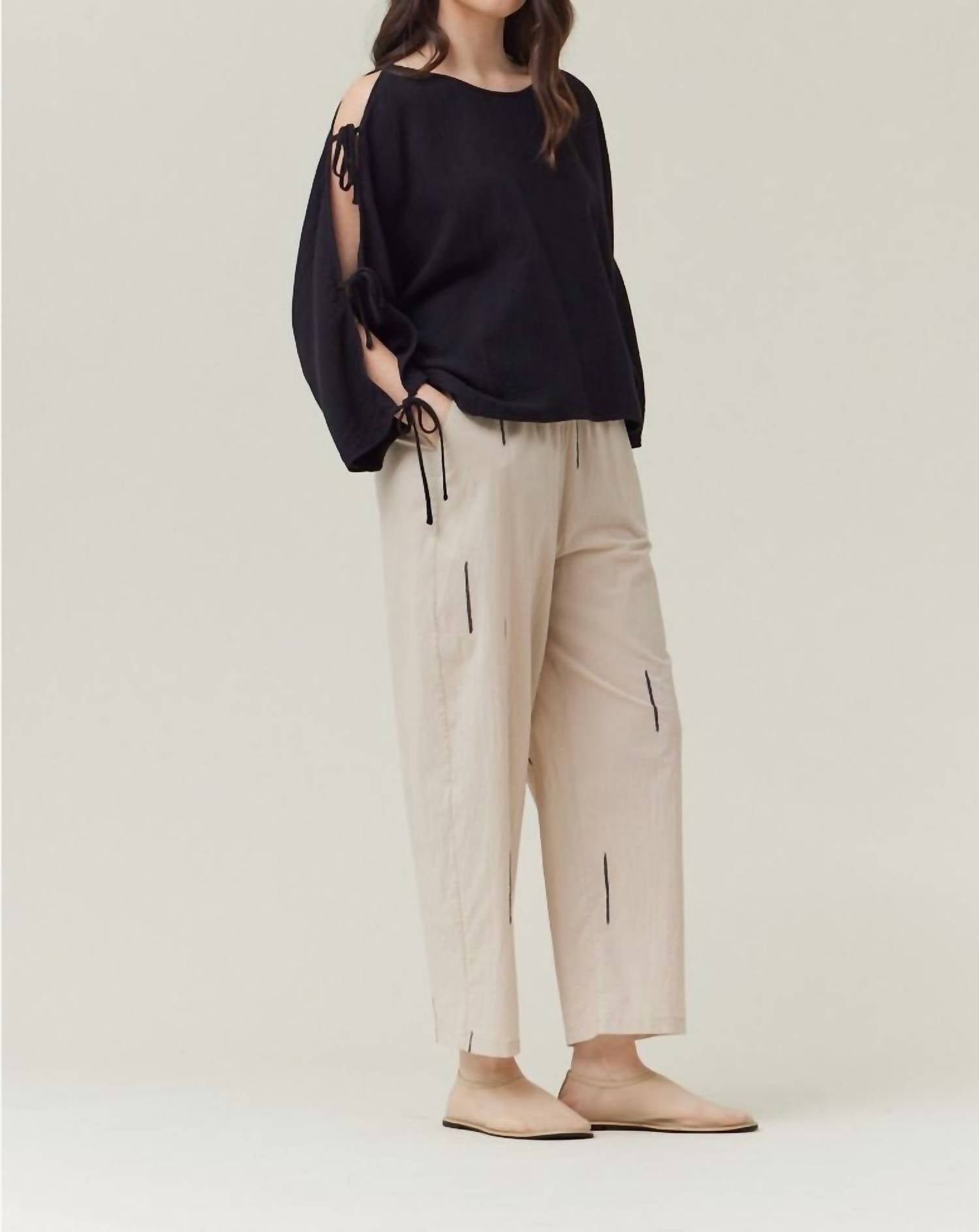 Grade & Gather - Open Tie Sleeves Gauze Top