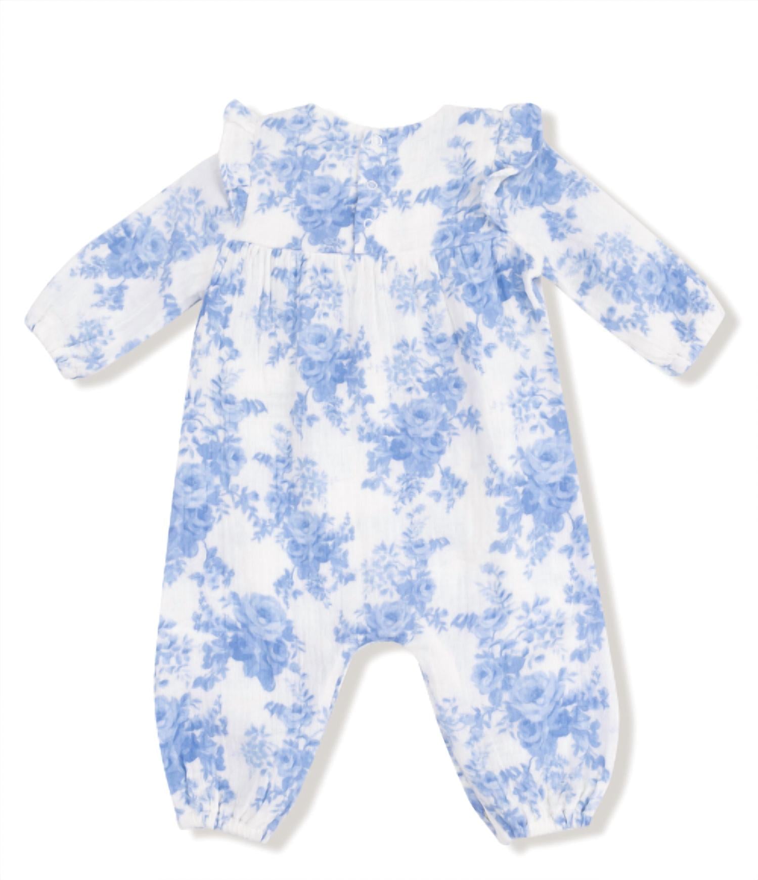 ANGEL DEAR Girl's Dream Cottage Floral Romper in blue - kids' item - detail view