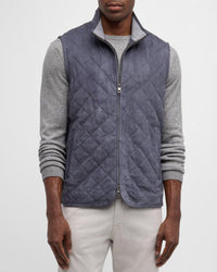PETER MILLAR Essex Suede Zip Up Vest in grey - men's jacket