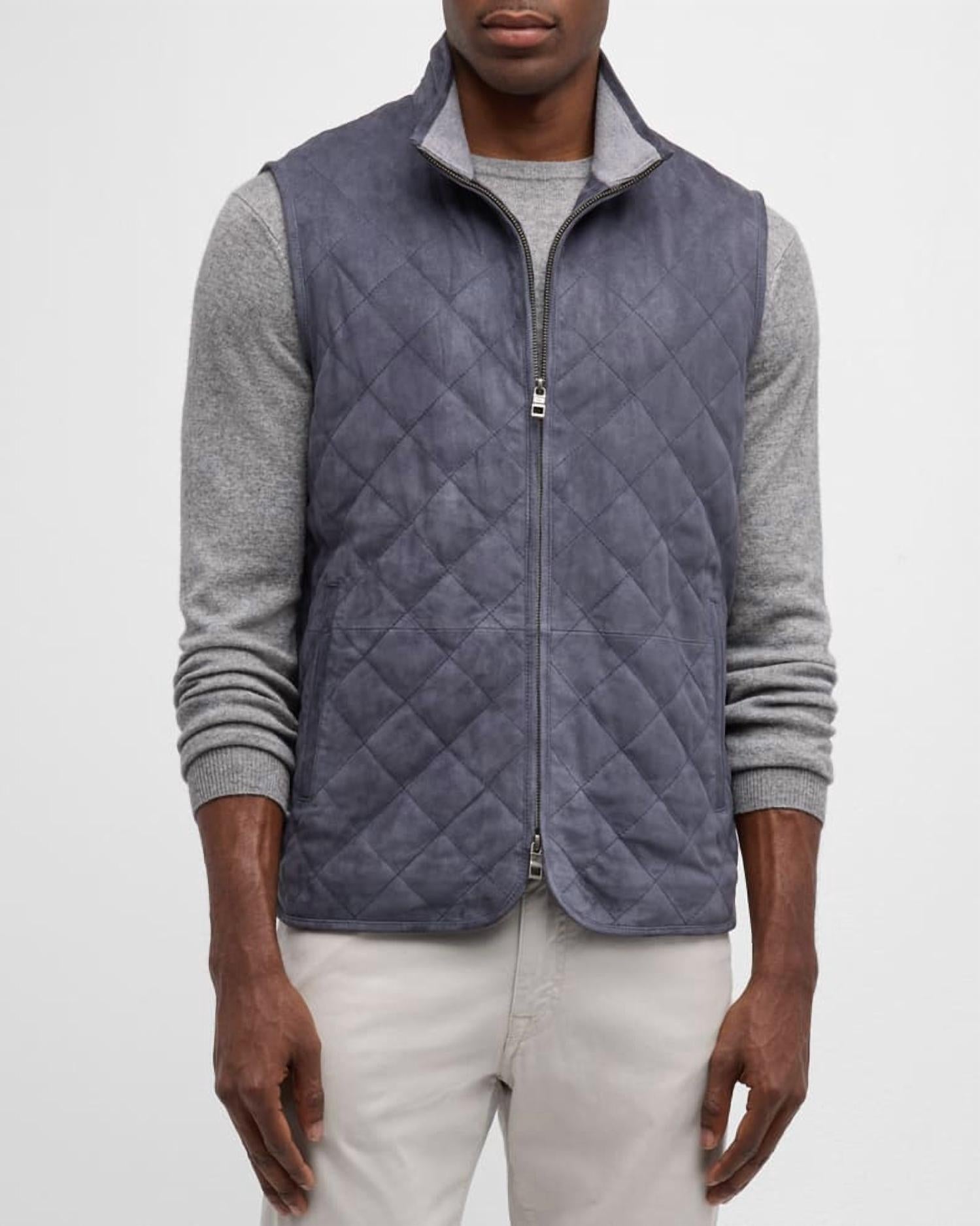 PETER MILLAR Essex Suede Zip Up Vest in grey - men's jacket
