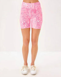 Lilly Pulitzer Upf 50+ Luxletic 5" Weekender High Rise Bike Short in conch shell pink pennys playground - women's shorts