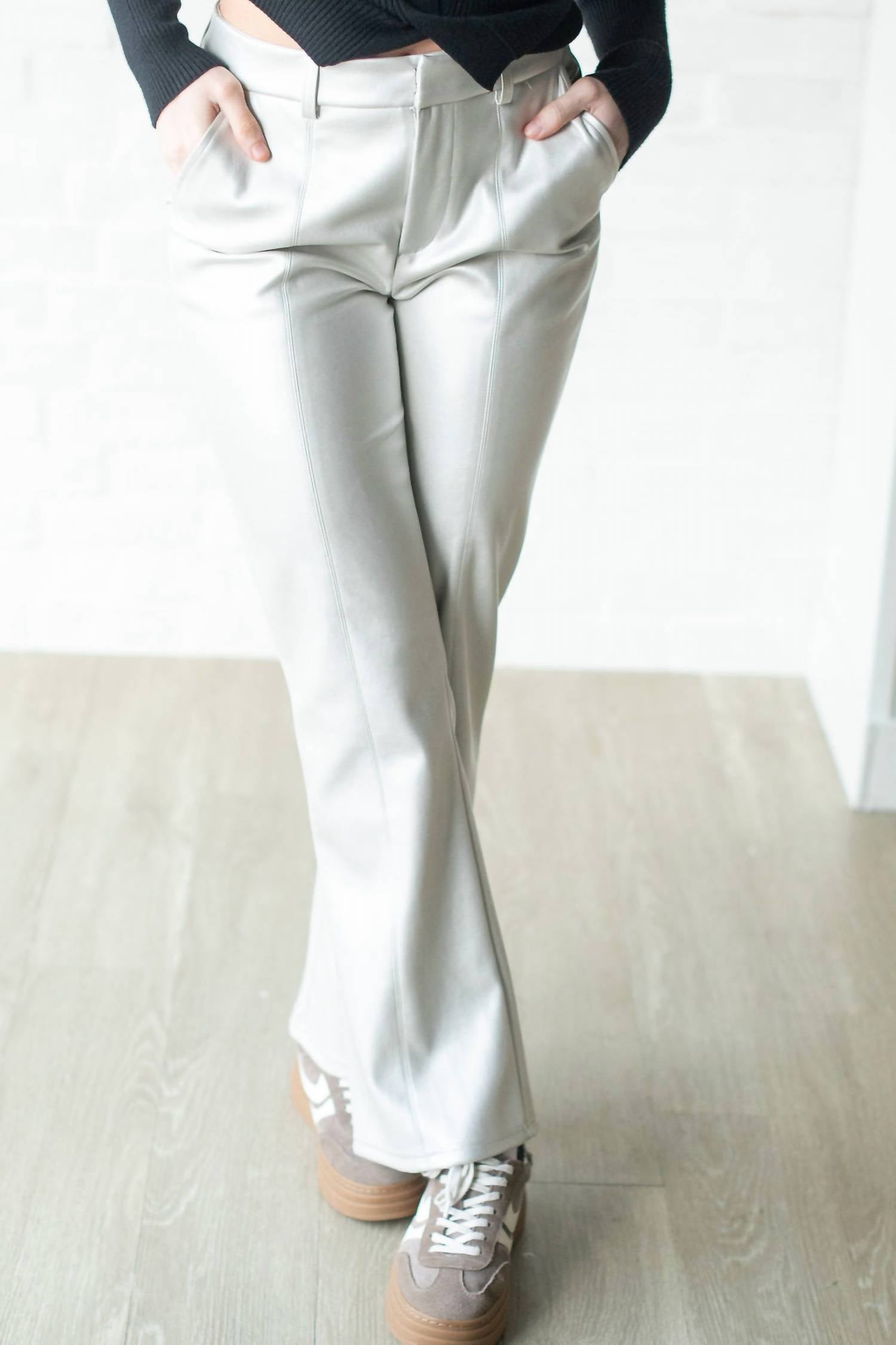 Fate Women's Leather Pants in silver metallic - women's pants