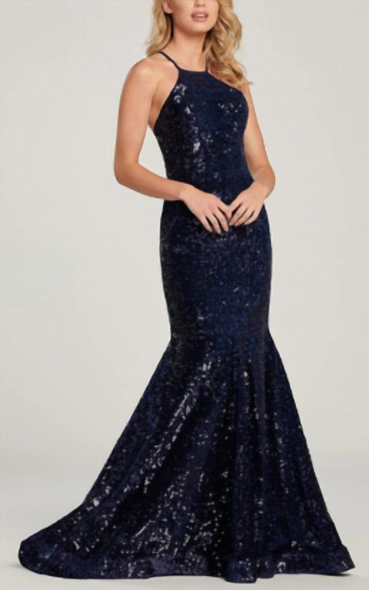 Colette By Mon Cheri - Colette by Mon Cheri High Neck Halter Sequin Mermaid Dress