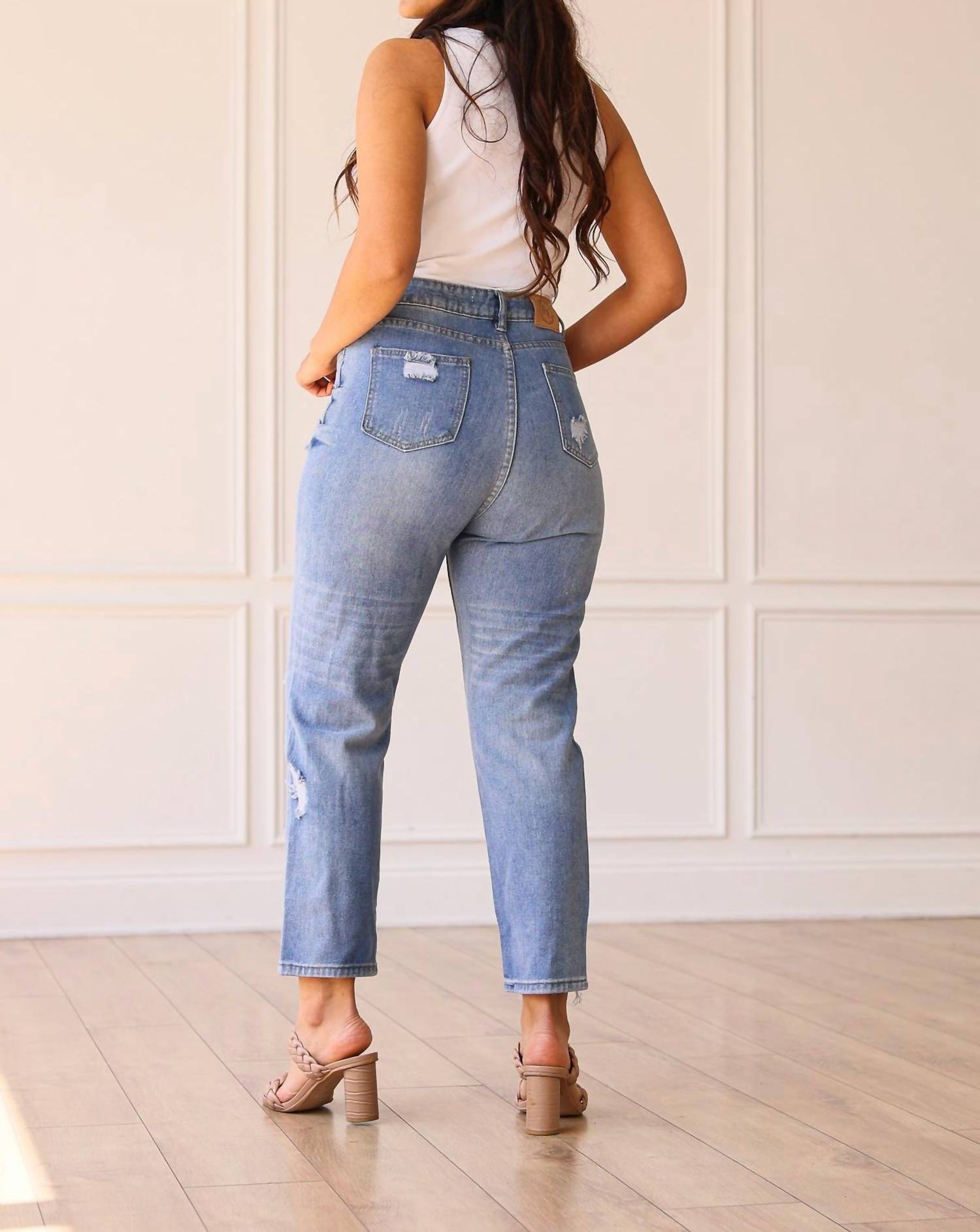 The Savannah Mid Rise Straight Fit Distressed Denim