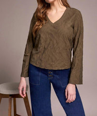 Tribal - Jacquard Knit Long Sleeve V Neck Top