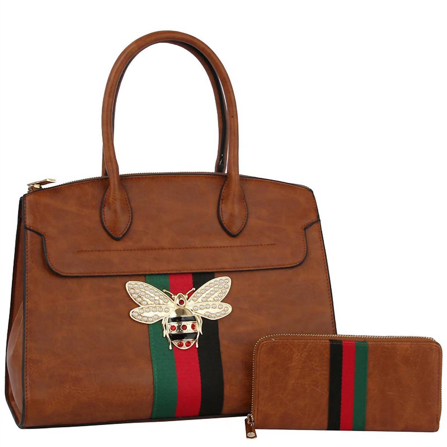 Soulfina Collection Women's Queen Bee Stripe 2-in-1 Satchel Bag in 1 satchel bag in brown - women's bag