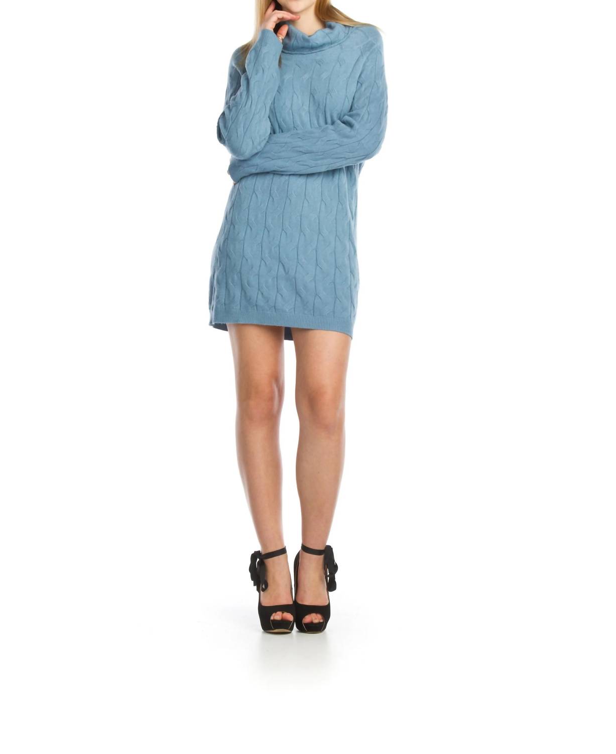 Papillon - Cable Knit Cowl Neck Knit Sweater Dress