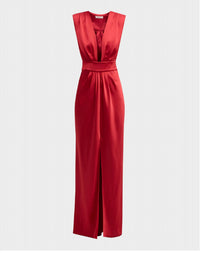 Ramy Brook - Quinn Pleated V-neck Satin Gown