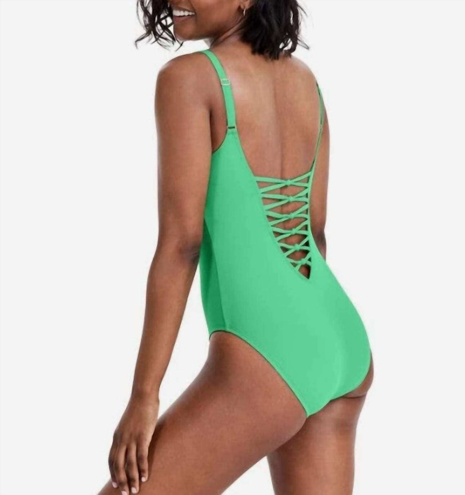 Bleu Rod Beattie Core Lace Down Mio One-piece Swimsuit in parakeet - women's swimwear - detail view