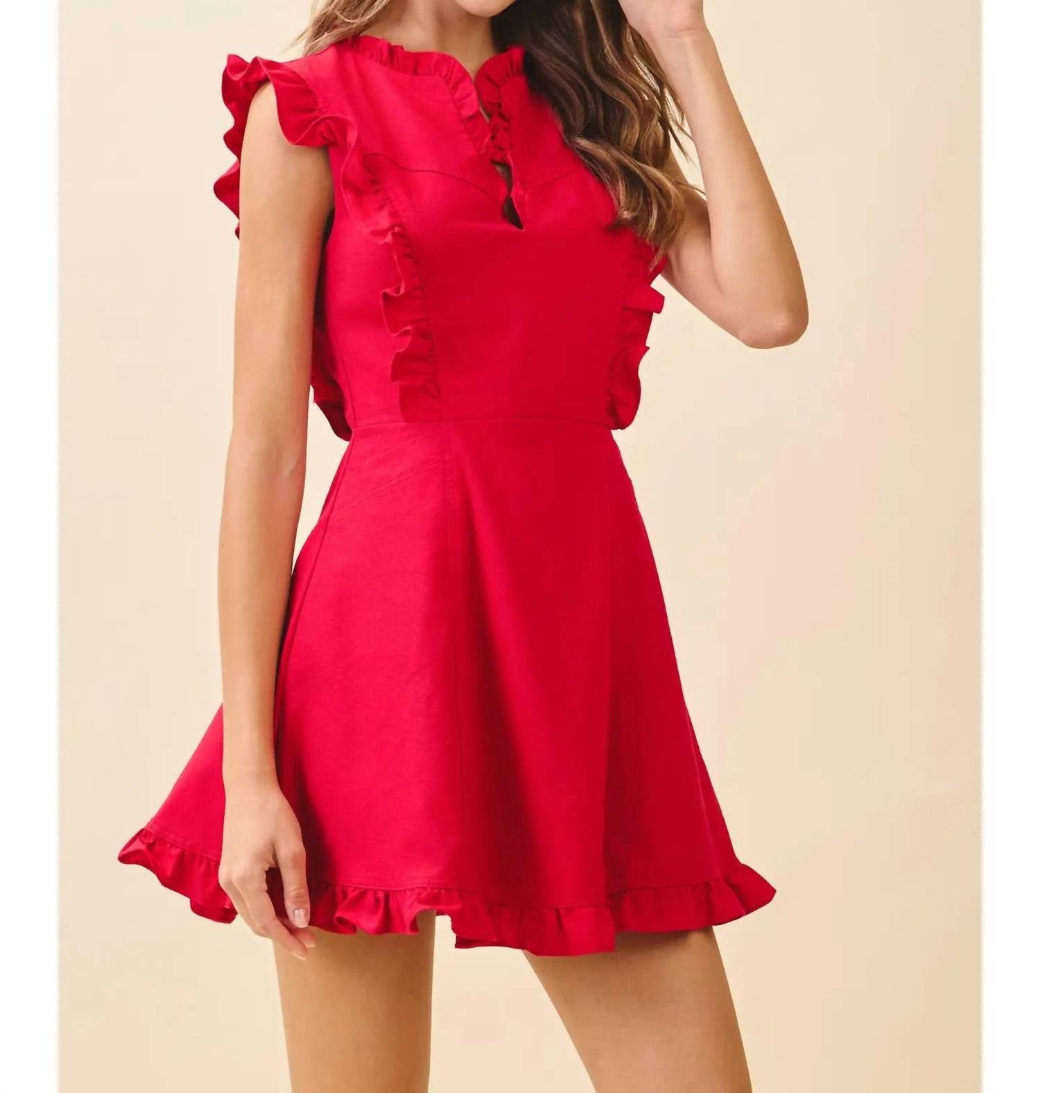 Tcec - Ruffle Notched Neckline Dress