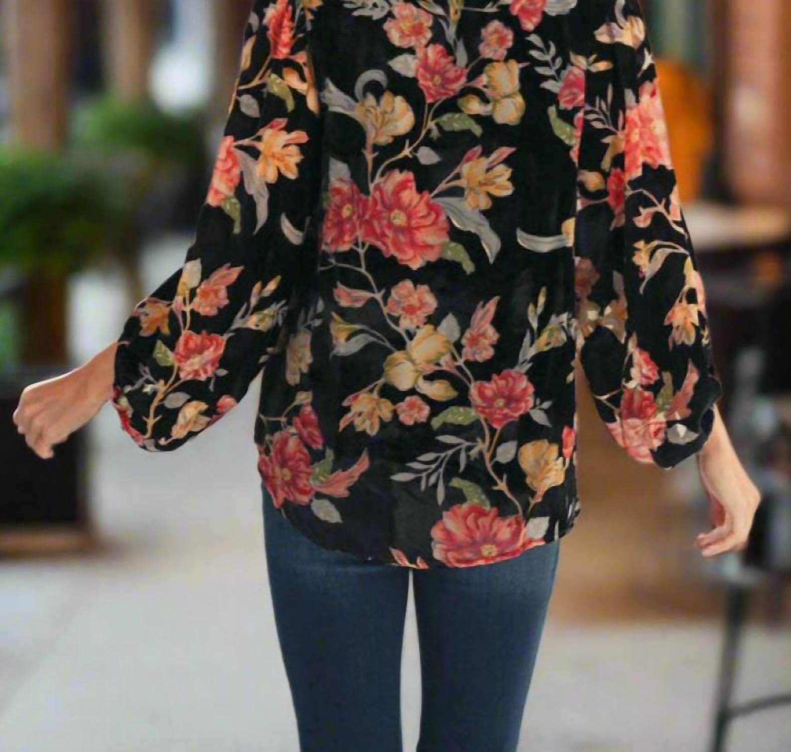 Jodifl Burnout Velvet Floral Blouse in black - women's blouse - detail view