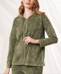 Angel Apparel Star Embossed Hoodie in army - women's top - detail view