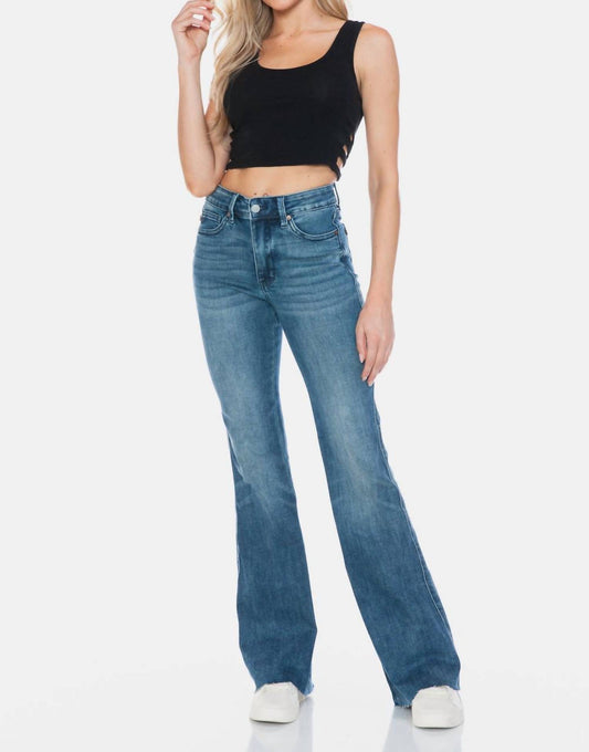 Judy Blue - Mid Rise Tummy Control Vintage Wash Cut Hem Flare Jeans