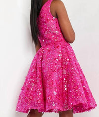 Jovani - Fit And Flare Sequin Bow Short Dress