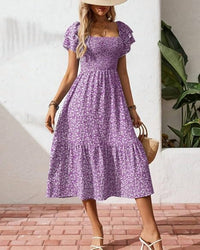 Lovesoft - Floral Square Neck Smocked Maxi Summer Dress