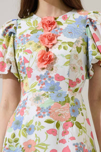 SUGARLIPS Esther Floral Rosette Bubble Sleeve Mini Dress in cream multi - women's dress - view 5