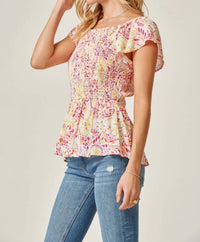 Andree By Unit - Sunshine Confetti Smocked Top With Flutter Sleeves
