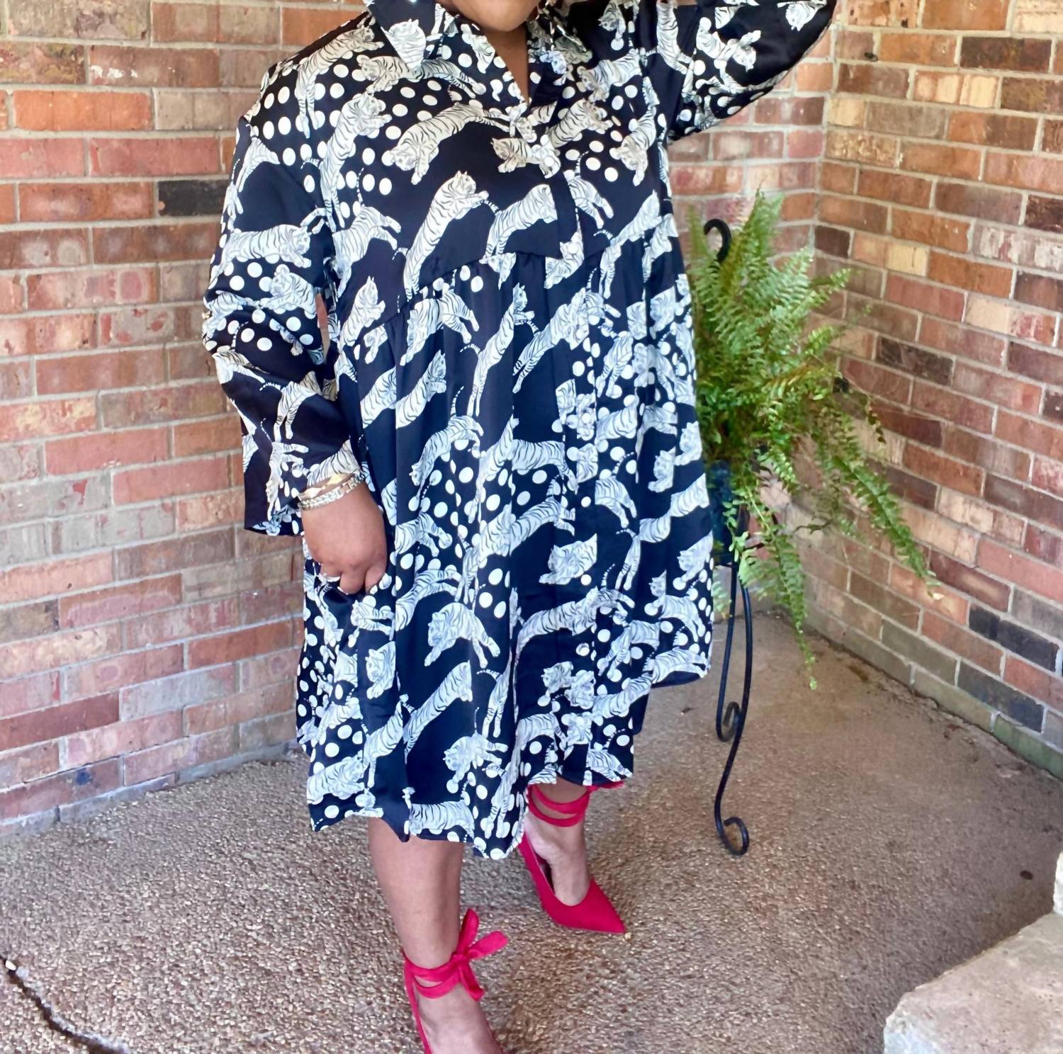 Umgee - Satin Animal Print Midi Dress