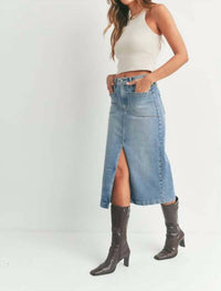 JUST BLACK DENIM Utility Midi Denim Skirt in medium wash - women's skirt - alternate view