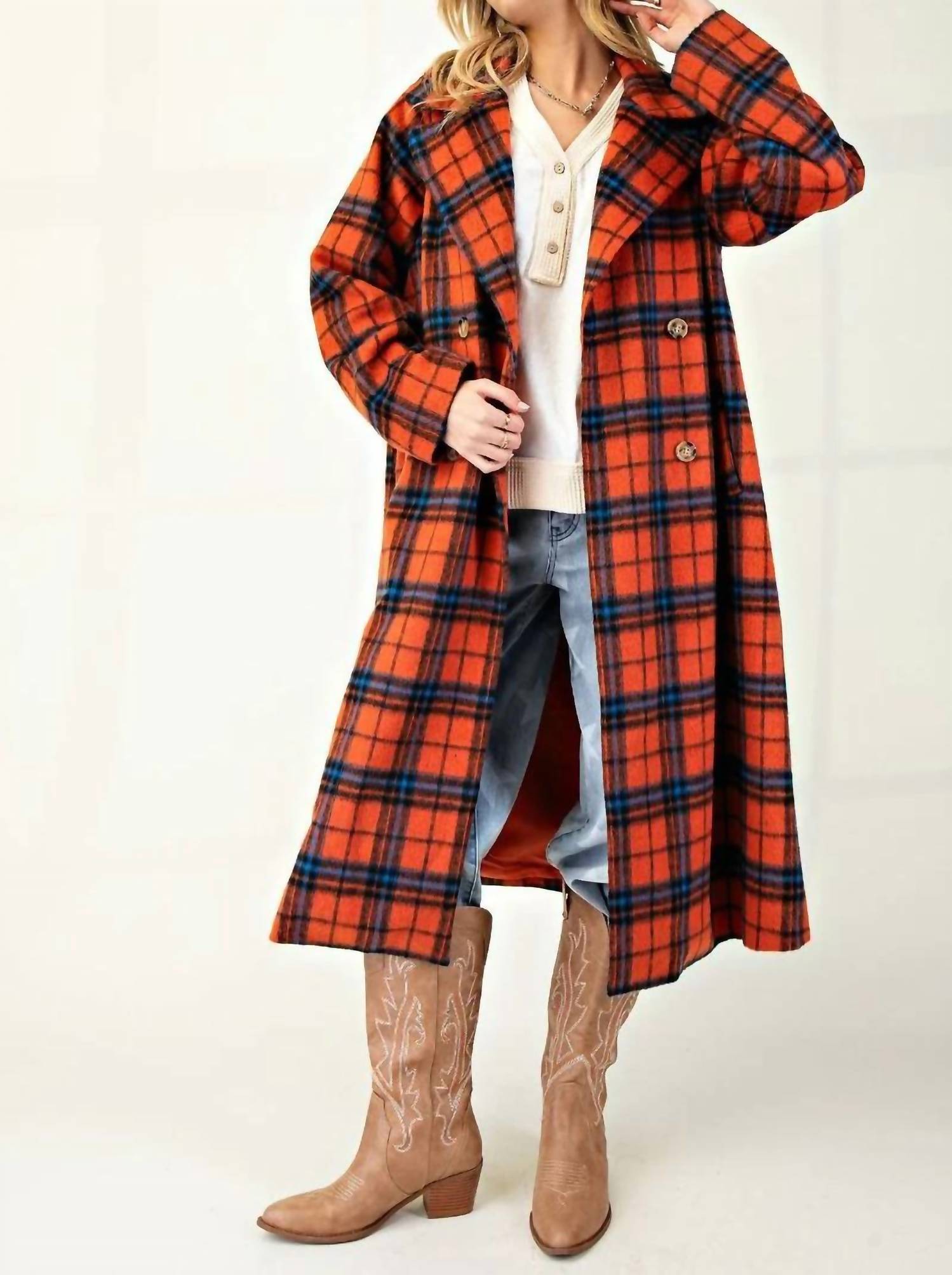 Easel - Plaid Long Coat