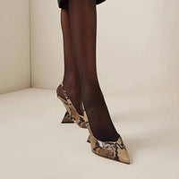 Caglglz - Women's Faux Snake 4.5" Wedge Heel Slingback Shoes