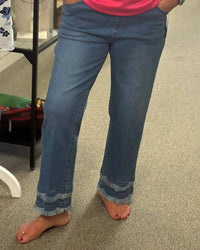 Multiples - Fringe Eyelet Hem Cropped Jeans