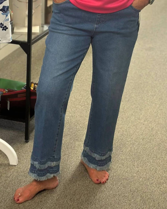 Multiples - Fringe Eyelet Hem Cropped Jeans