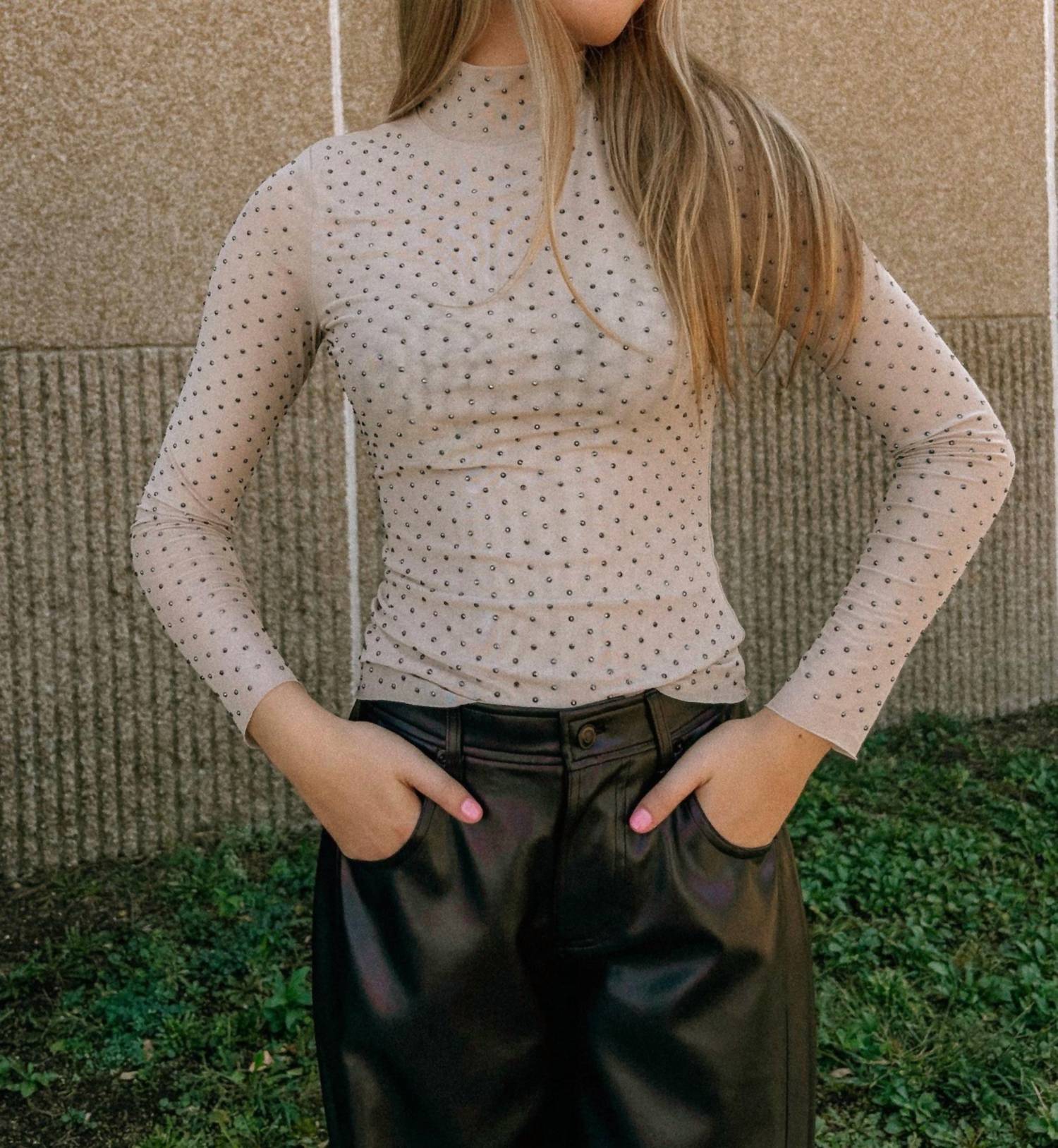 Skies Are Blue - Studs And The City Mesh Turtleneck Top