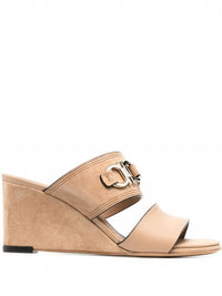 Salvatore Ferragamo Women's Chaim 75mm Suede Wedge Mules in beige khaki - women's sandal - view 109