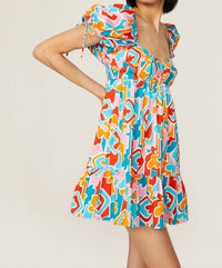 Amanda Uprichard Sicily Babydoll Mini Dress in miami print - women's dress - detail view