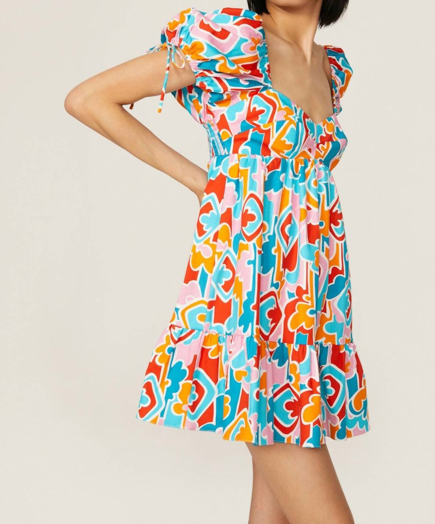 Amanda Uprichard Sicily Babydoll Mini Dress in miami print - women's dress - detail view