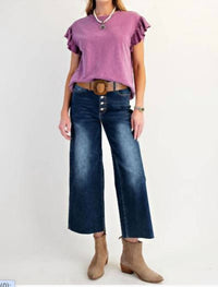 Easel - Wing Sleeves Cotton Slub Mineral Washed Knit Top
