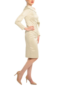 Cenia - Asymmetrical Shoulder Metallic Sheath Dress