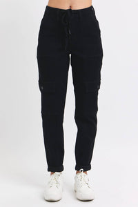 Judy Blue High Waist Cargo Cuffed Jogger in black - women's pants