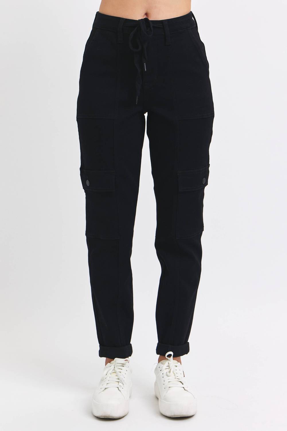 Judy Blue High Waist Cargo Cuffed Jogger in black - women's pants