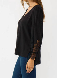 Lovestitch - Lace Cuff V-neck Button Blouse