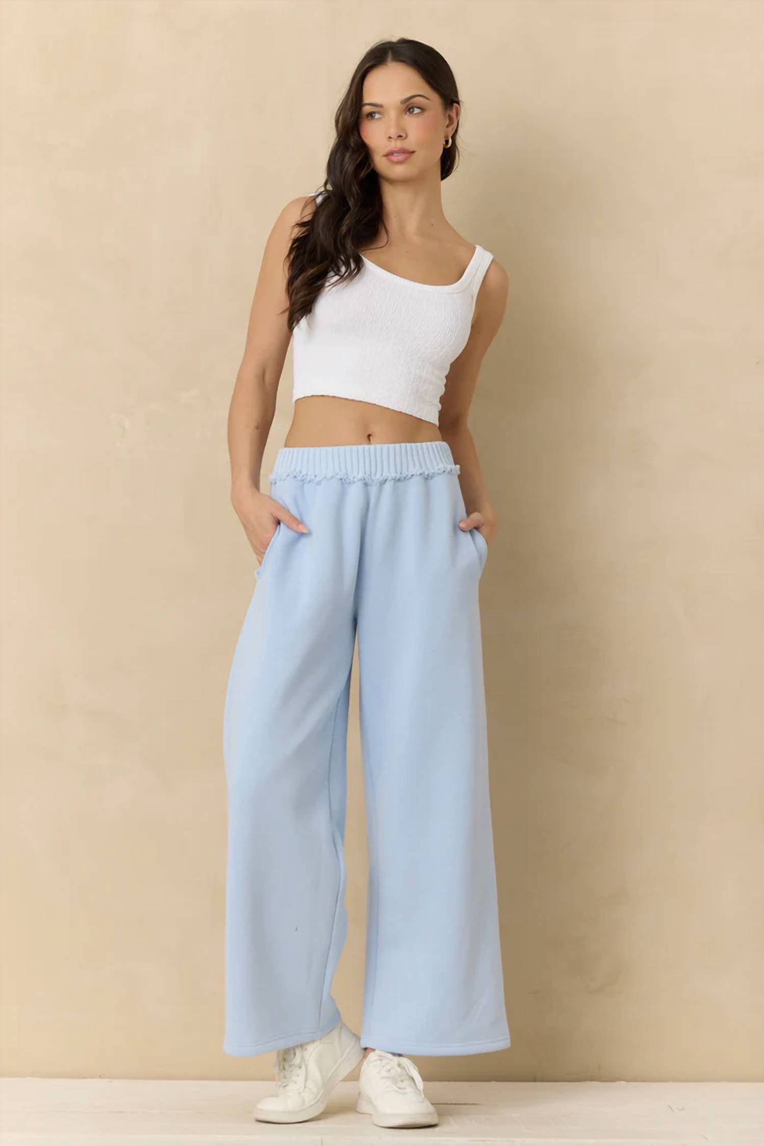 Vintage Havana - Fleece Wide Leg Pants With Rib