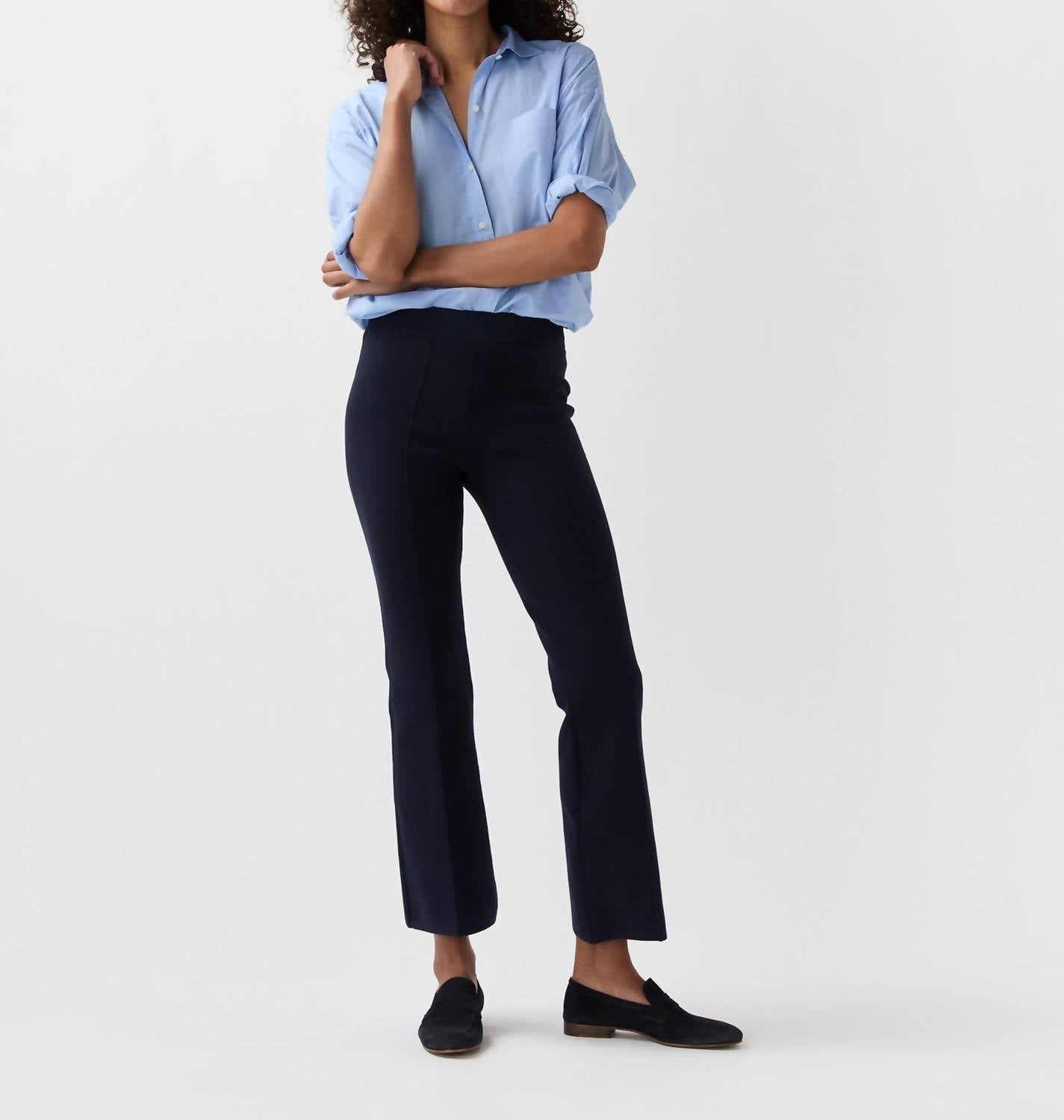 Ann Mashburn Lara Knit Flare Cropped Pant in navy supima cotton - women's pants - detail view