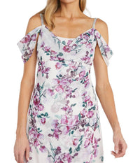 R&M Richards - Floral Cold Shoulder Special Occasion Dress