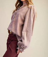 Easel - Dusty Long Puff Sleeves Top