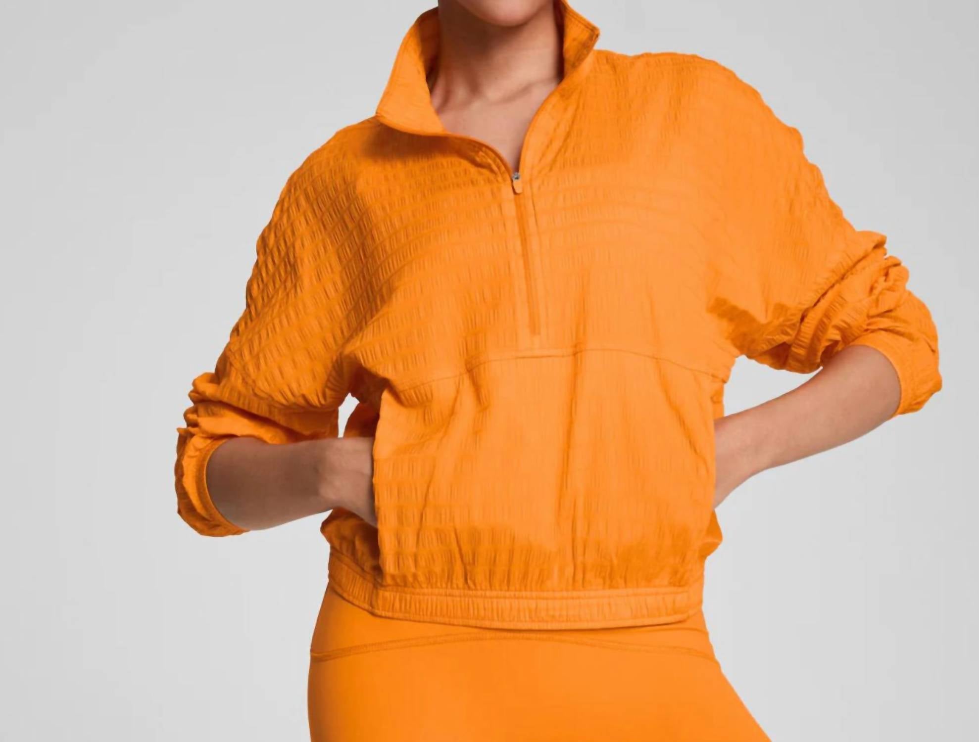 Spanx Get Moving Half Zip Textured Jacket in monarch orange - women's jacket