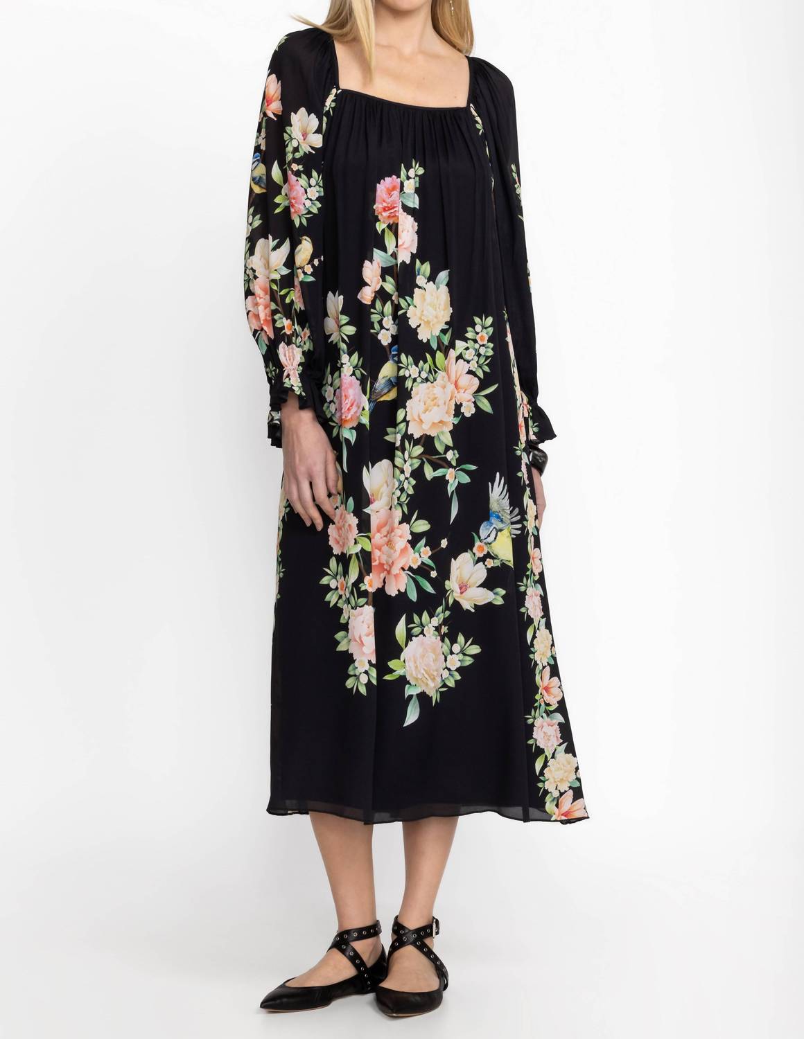 Johnny Was Byrdie Viscose Midi Dress in black - women's dress