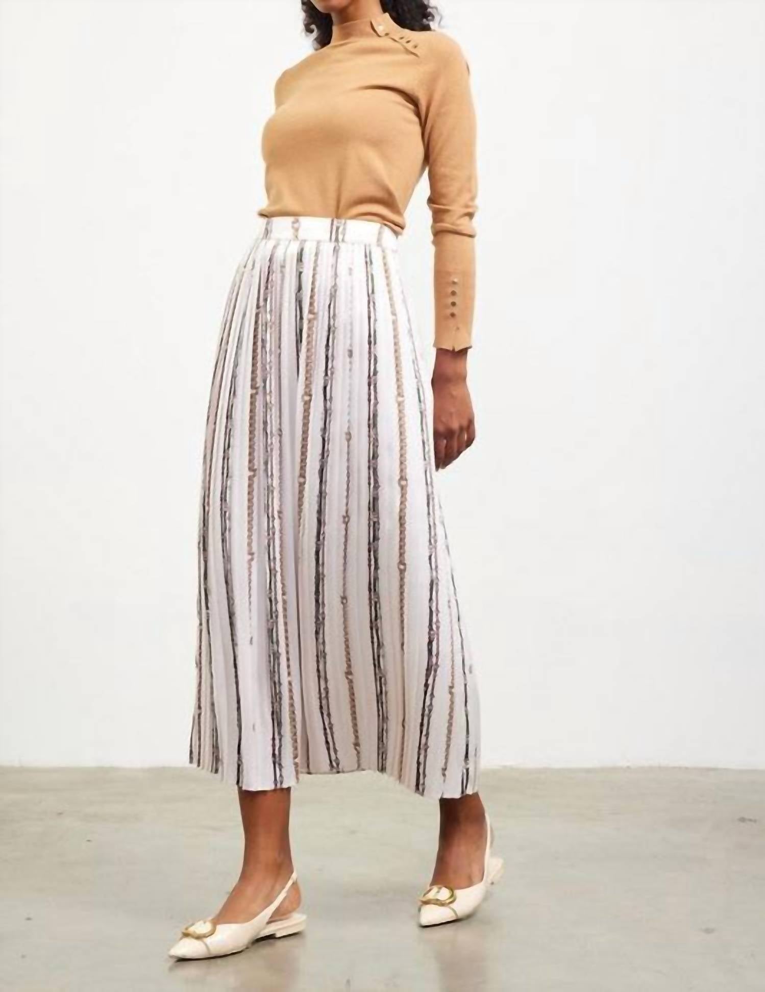 Skies Are Blue - Evelyn Chain Print Pleated Midi Skirt