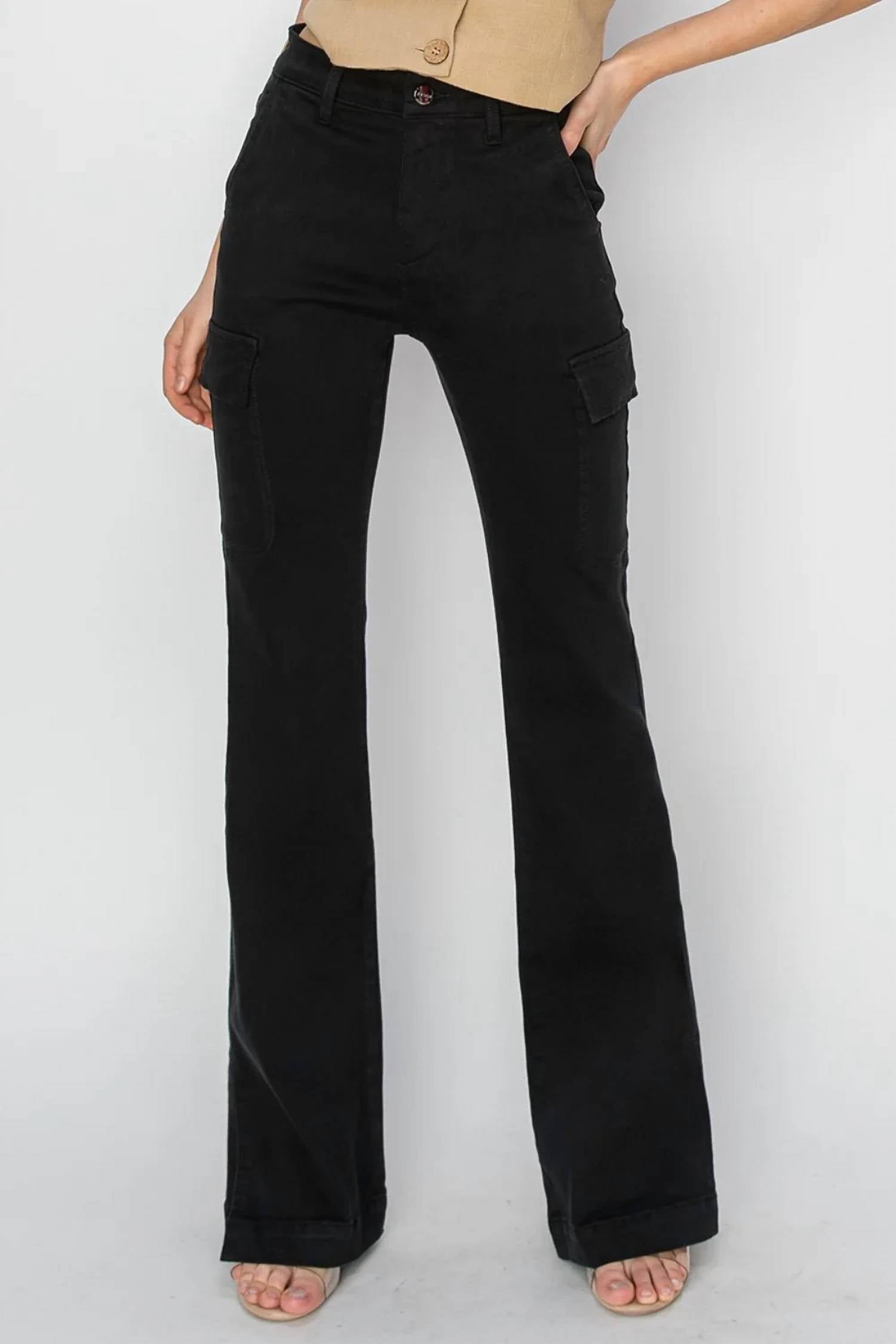 Risen - High Rise Color Cargo Slit Hem Bootcut Pant