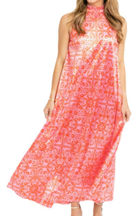 Karlie Dynasty Silky Floral Mock Neck Dress in pink - women's dress