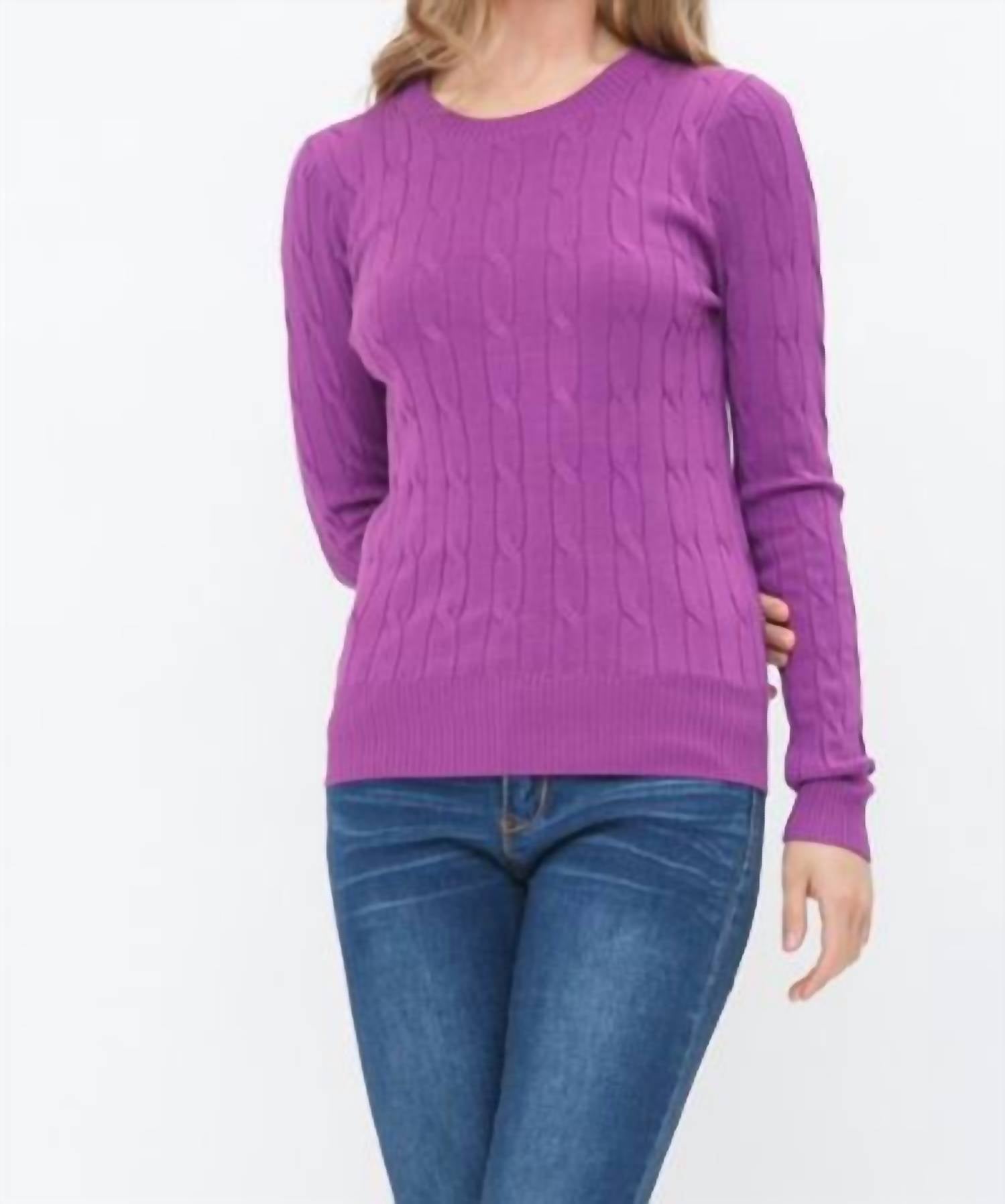 Newself Collection - Women's Long Sleeve Cable Knit Round Neck Pull Over Sweater