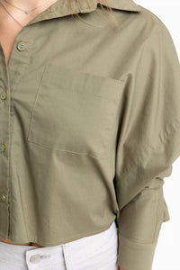 Karlie - Solid Poplin Ruffle Back Button Up Top