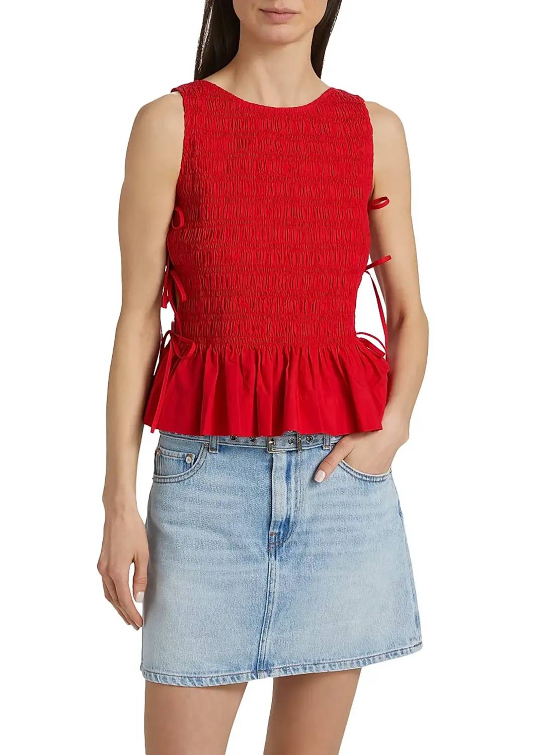 Ganni - Cotton Poplin Smock Tie String Top